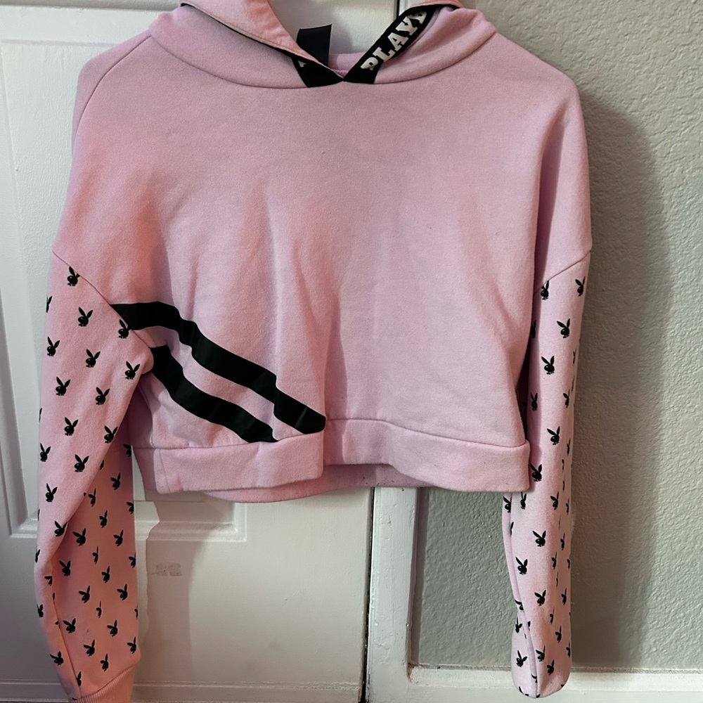 Pink Cropped Playboy Hoodie